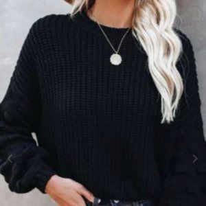 OUT THE DOOR BLACK BALLOON SLEEVE BLACK SWEATER
